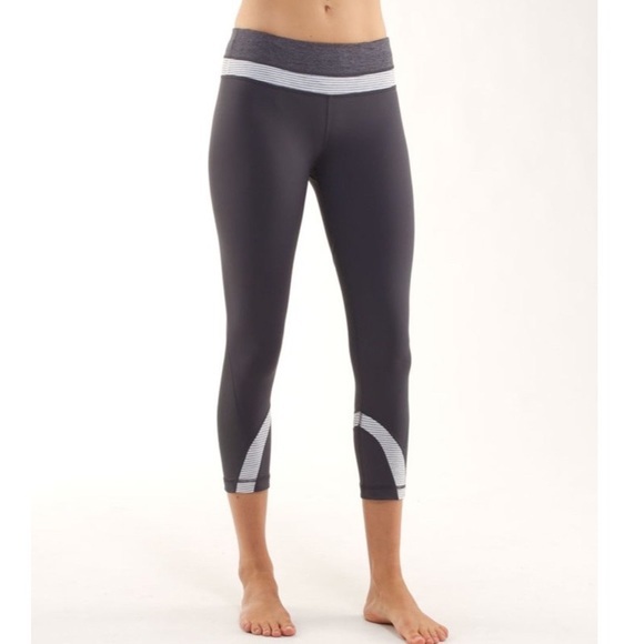 Lululemon vintage run inspire crop leggings with gray and white stripe details - Picture 1 of 8